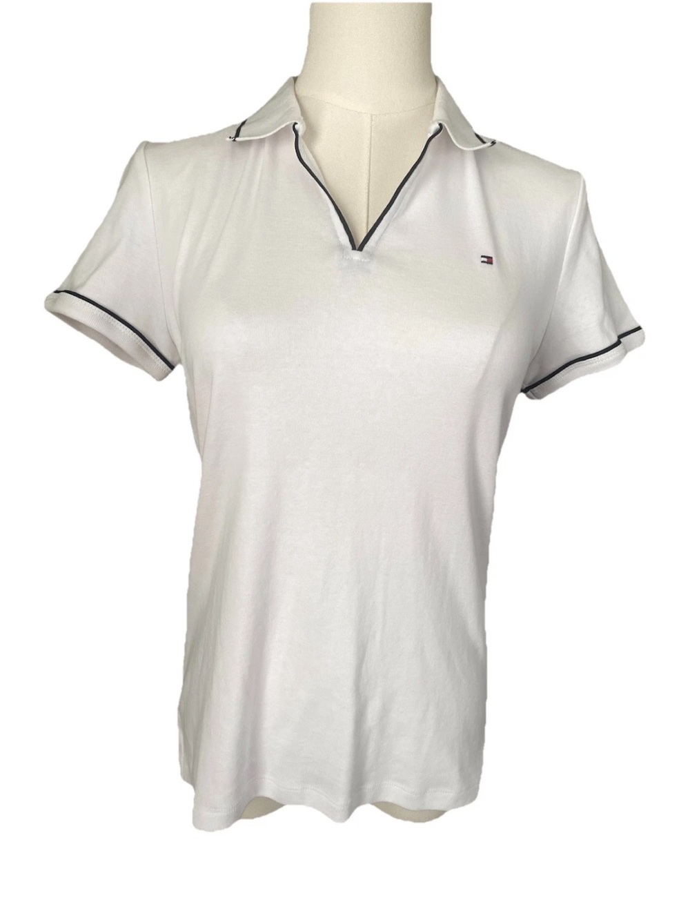 Tommy Hilfiger Women’s Polo Shirt White Short Sleeve Logo Top Size Small
